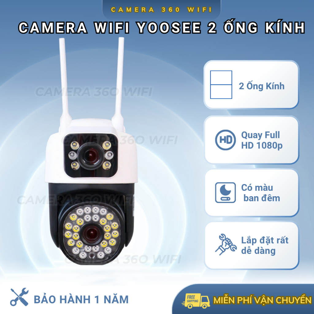 Camera 2 mắt ngoài trời Yoosee 34 led - xem đêm có màu sắc nét - đàm thoại 2 chiều - bảo hành 1 năm