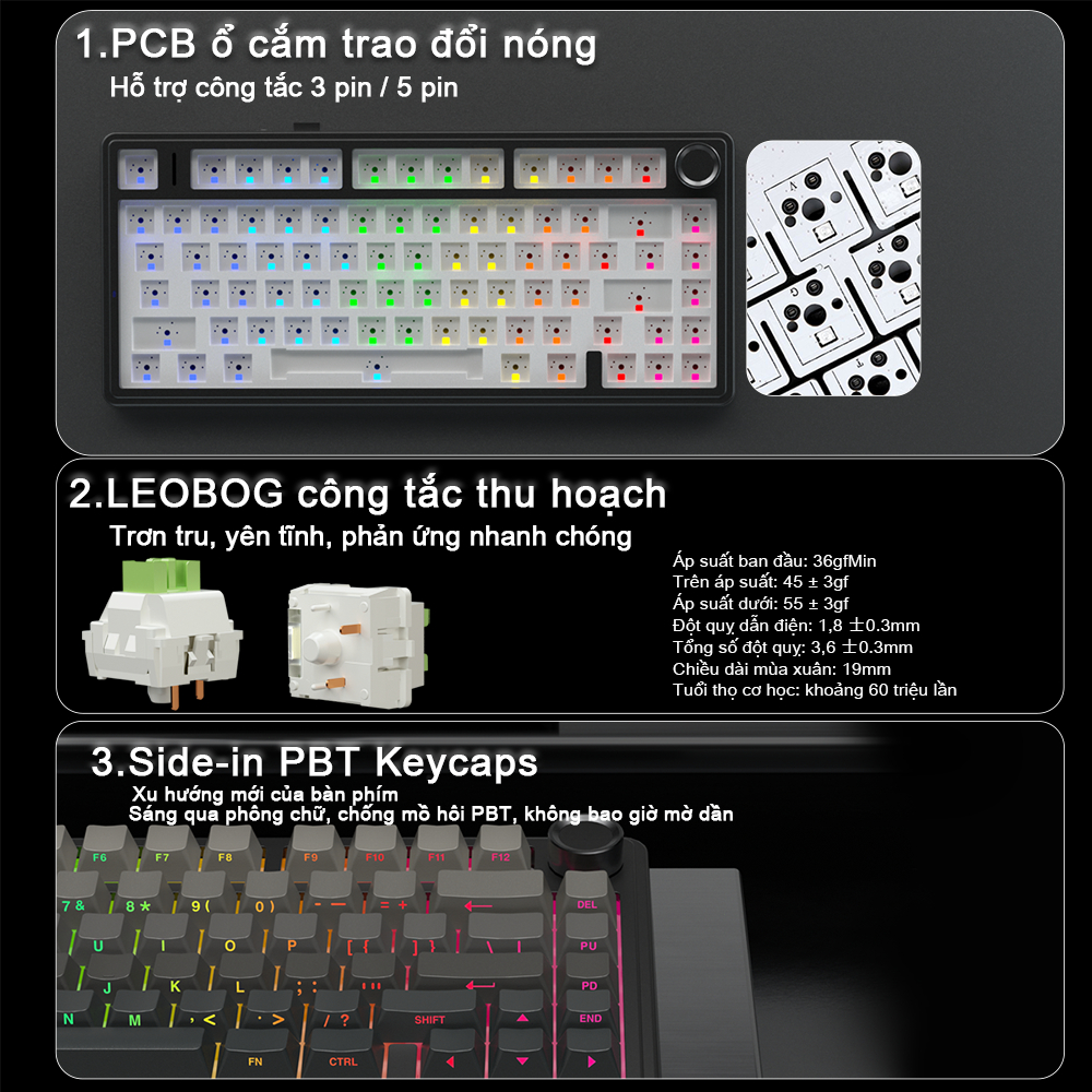 Bàn Phím Cơ AULA F75 80% - 3 Chế Độ + Núm Xoay Đa Năng Gasket Mềm Mại tiết kiệm không gian | BigBuy360 - bigbuy360.vn