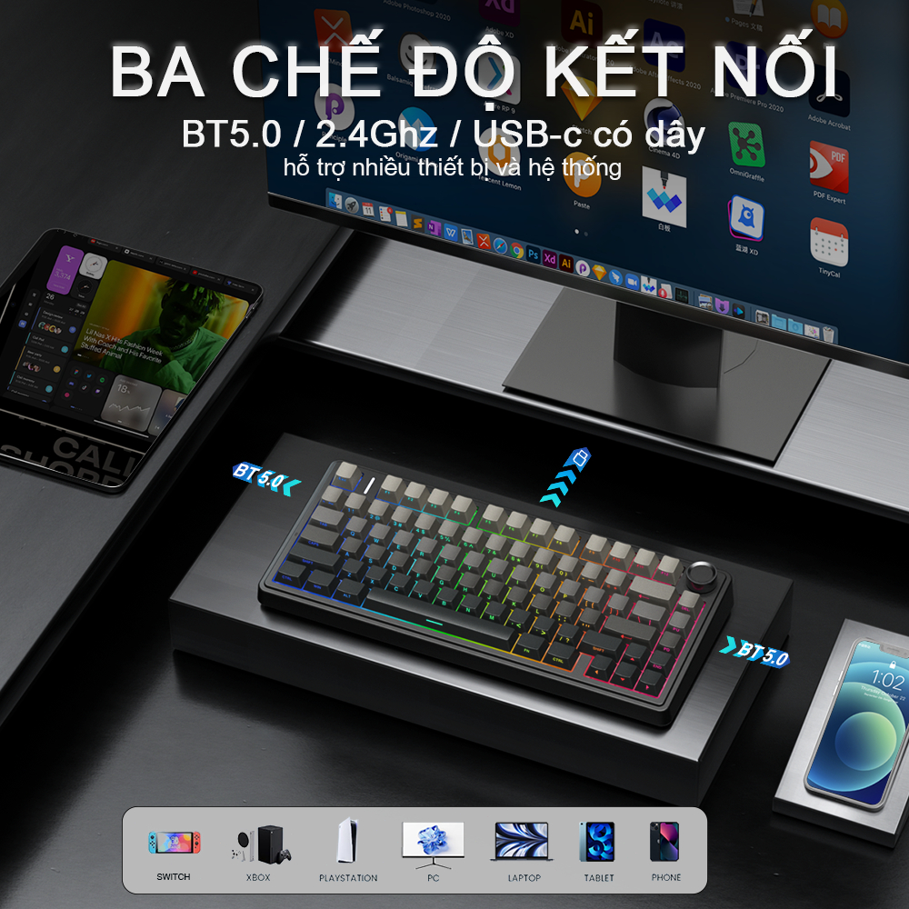 Bàn Phím Cơ AULA F75 80% - 3 Chế Độ + Núm Xoay Đa Năng Gasket Mềm Mại tiết kiệm không gian | BigBuy360 - bigbuy360.vn