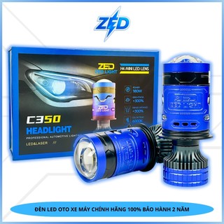 Đèn Pha LED Bi Cầu C350 ZED LIGHT - 90W Pha Màn Chập + Tâm Trợ Pha Laser Chiếu Xa 200m Chuyên Lắp Oto Xe Máy Chân H4