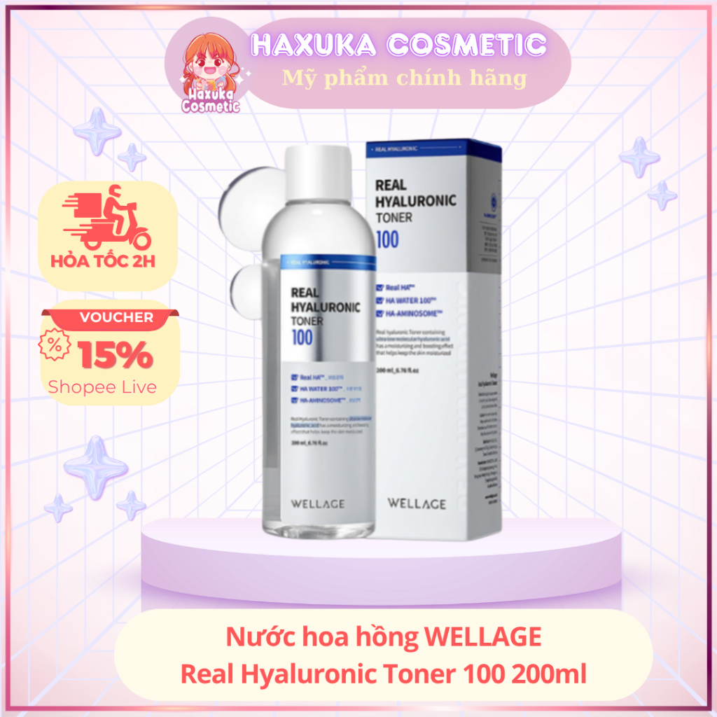 Nước Hoa Hồng Wellage Real Hyaluronic Toner Wellage 100 Dưỡng Ẩm Cho Da Và Làm Dịu Da 200ml