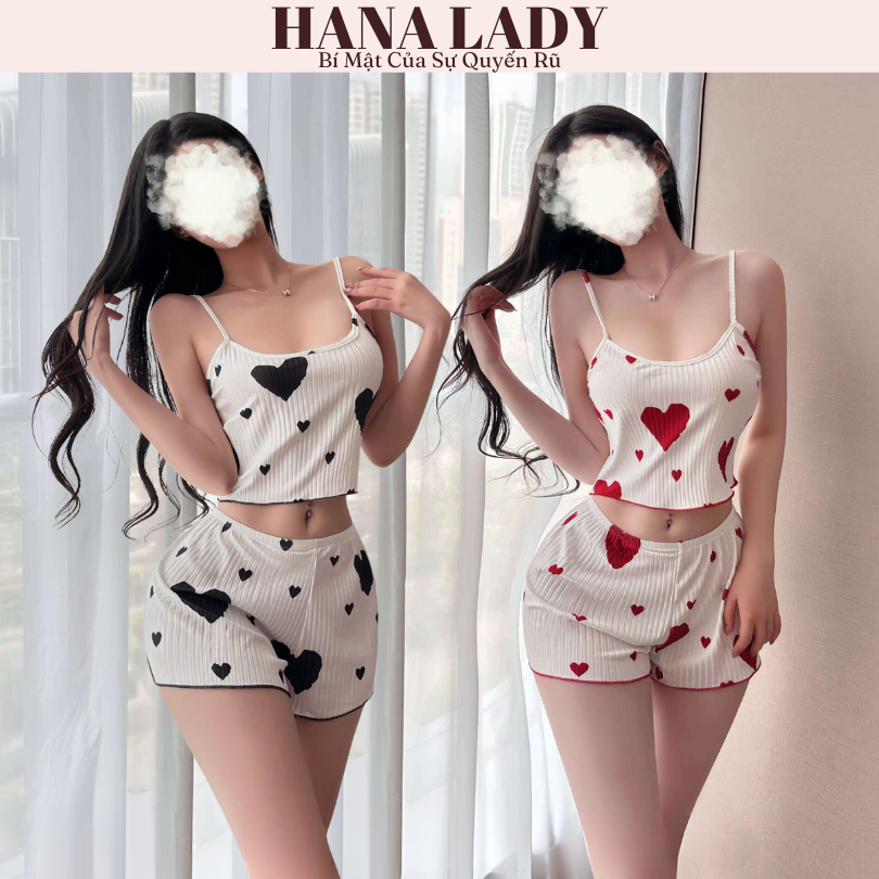 Đồ Ngủ Nữ 2 Dây - Đồ Bộ Thun Mặc Nhà Họa Tiết Trái Tim, Bộ Ngủ Quần Short Ngắn Sexy VN650 | BigBuy360 - bigbuy360.vn
