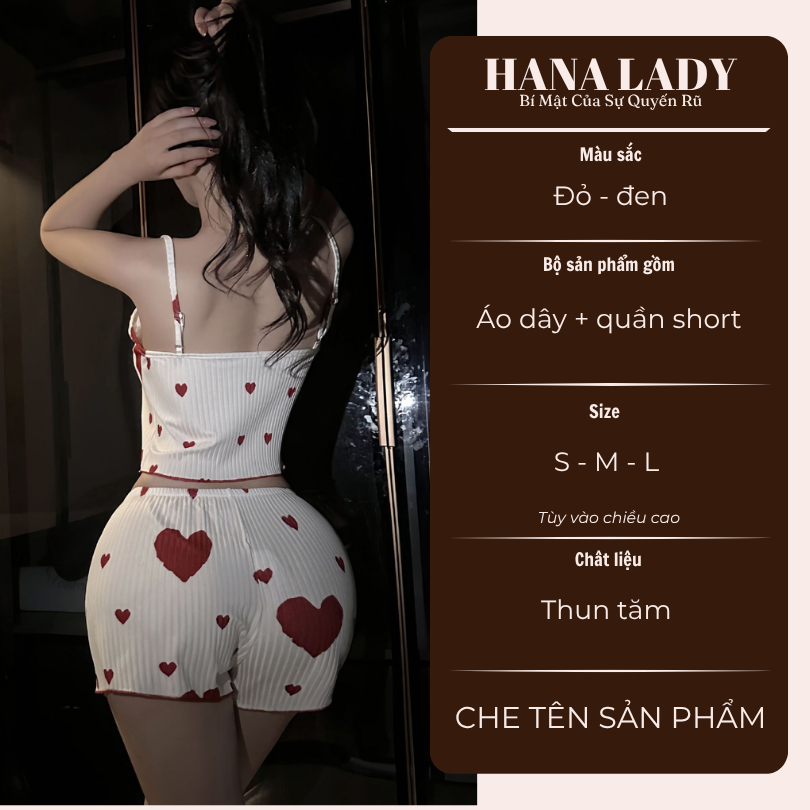 Đồ Ngủ Nữ 2 Dây - Đồ Bộ Thun Mặc Nhà Họa Tiết Trái Tim, Bộ Ngủ Quần Short Ngắn Sexy VN650 | BigBuy360 - bigbuy360.vn