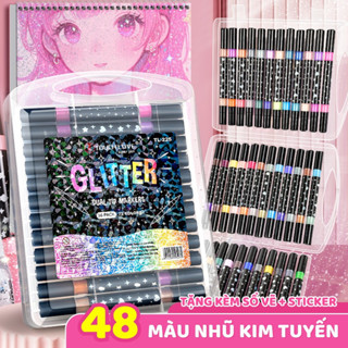 Hộp 36 Chiếc 72 Màu Nhũ Kim Tuyến Đầu Mềm - Bút Lông Màu An Toàn Cho Bé Thỏa Sức Sáng Tạo