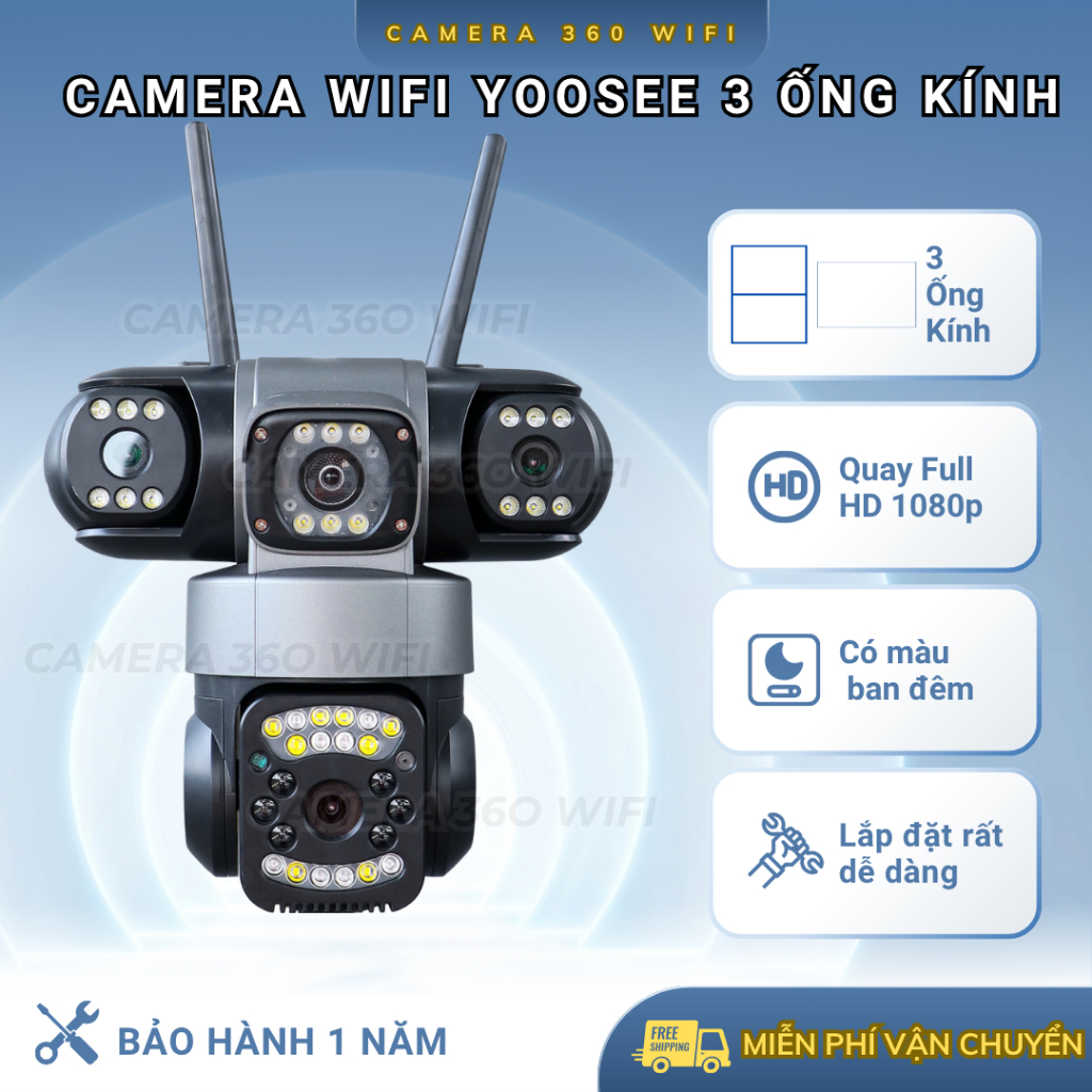 Camera Yoosee 3 MẮT ĐỘC LẬP ngoài trời, tích hợp 1 đèn trợ sáng, Bản giới hạn SẮC NÉT, Bảo hành 1 nă