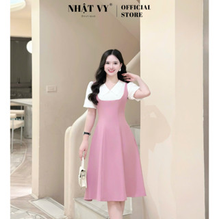 Đầm công sở Nhật Vy tay bí cổ V phối bèo form dáng xòe chất lụa phù hợp đi chơi  - D3368
