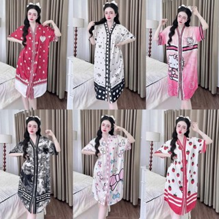 (50-75kg) Đầm Ngủ Lụa Latin Bigsize Tay Ngắn Cổ Y cho Nữ - Women