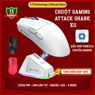 Chuột Không Dây Bluetooth Chuyên Gaming CTTech Attack Shark X11 Chip Khủng PAW3311 Pollingrate 1Khz