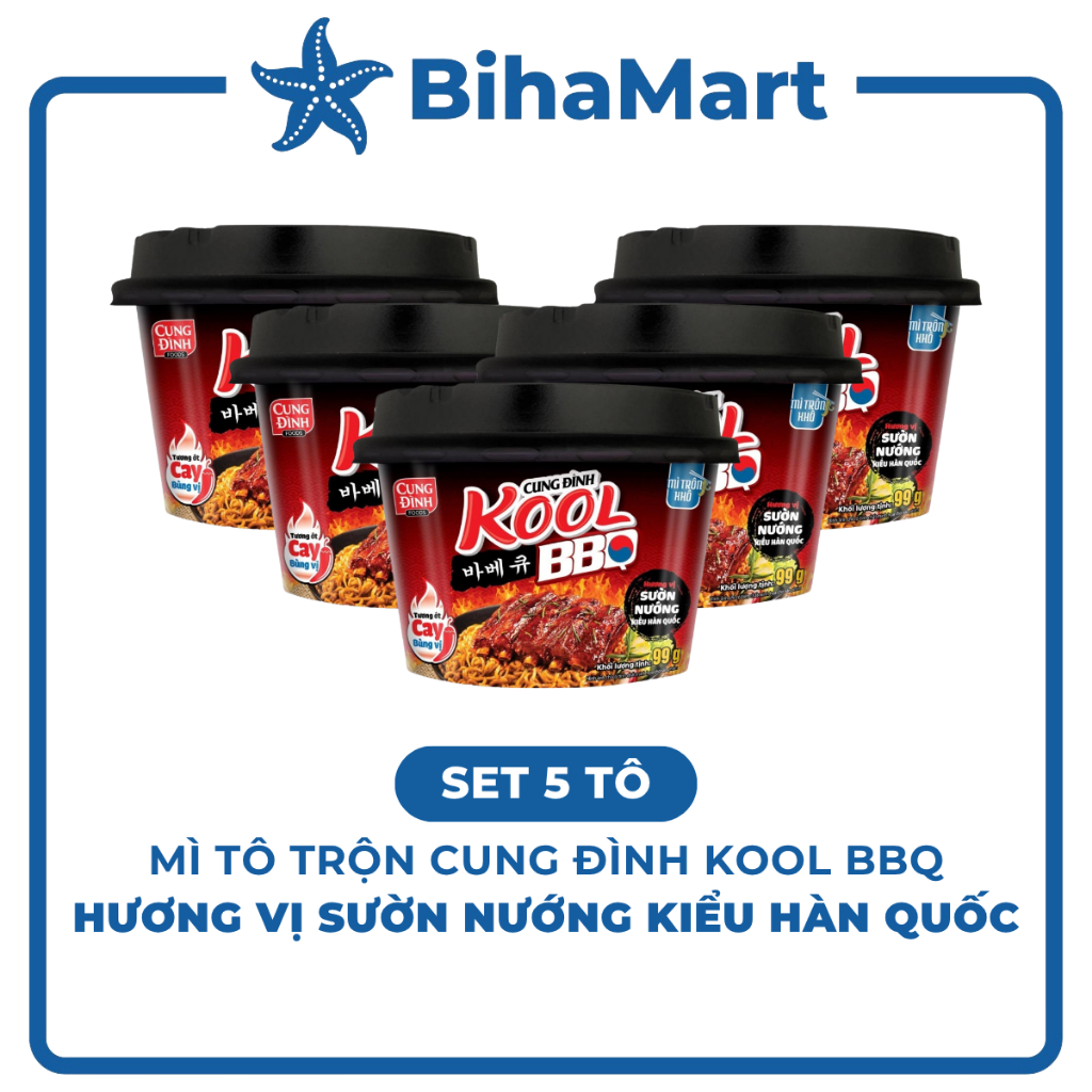 [SET 5 TÔ] - AFOTECH - Mì TÔ trộn Cung Đình Kool hương vị BBQ sườn nướng kiểu Hàn Quốc (105g/tô) - T