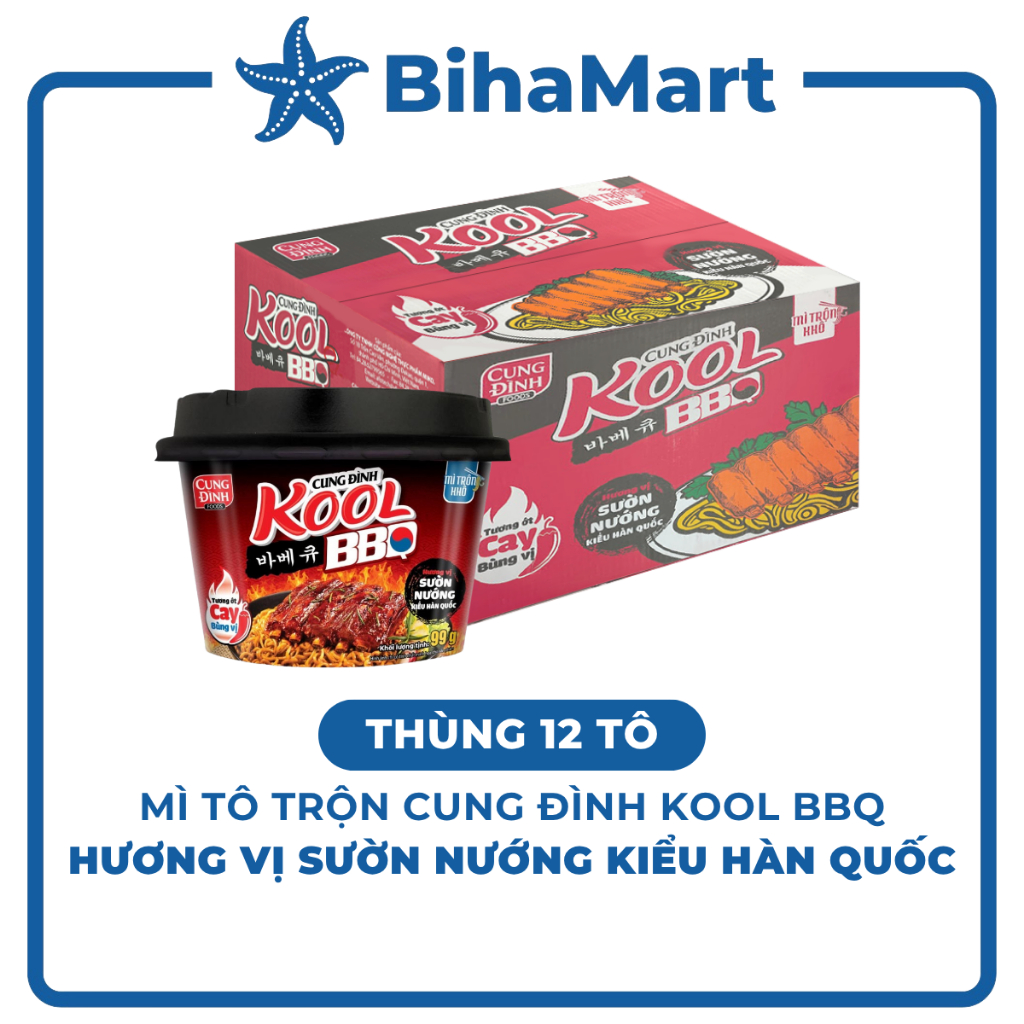 [THÙNG 12 TÔ] - AFOTECH - Mì TÔ trộn Cung Đình Kool hương vị BBQ sườn nướng kiểu Hàn Quốc (105g/tô) 