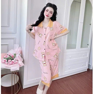  Đồ Ngủ Nữ Lửng Lụa Nhật Mát Pijama Bigsize 50-100kg Cổ 2 Lá 