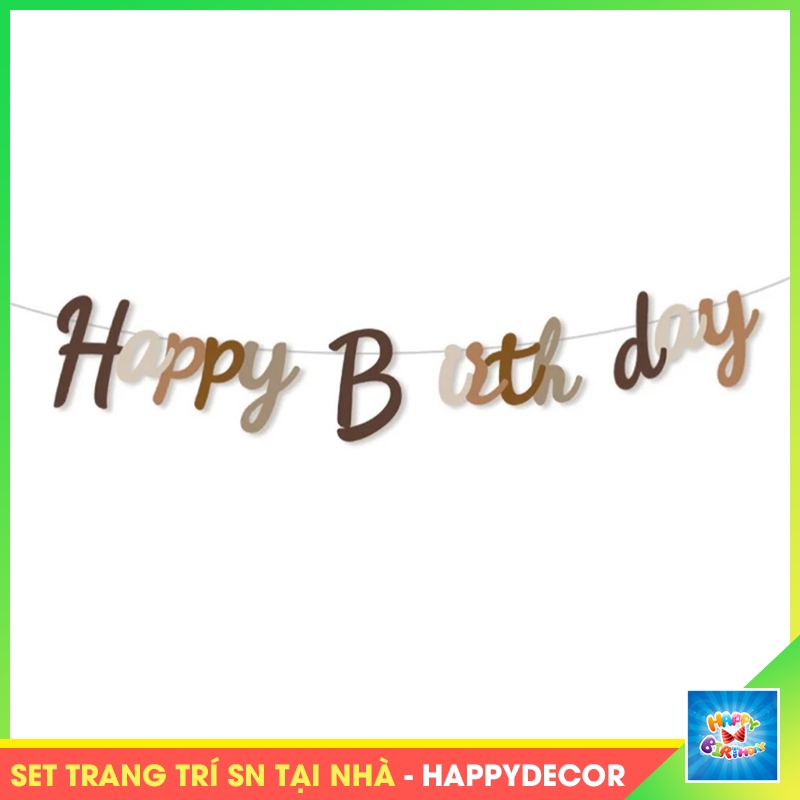 Dây treo chữ Happy Birthday màu nâu paster