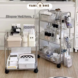 Kệ nhựa 3 tầng trong suốt đựng đồ đa năng có bánh xe di chuyển tiện lợi - Kệ để đồ trang điểm, kệ spa bỉm sữa đồ ăn vặt
