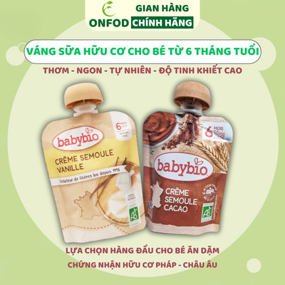 Váng sữa hữu cơ cho bé ăn dặm BabyBio ONFOD từ 6 tháng tuổi vị vani cacao