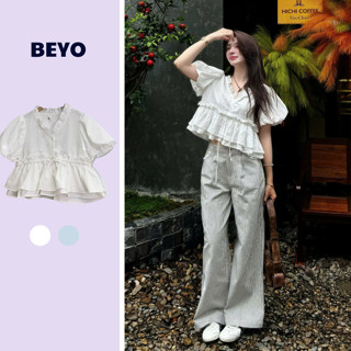 Áo babydoll phồng A.726, Áo babydoll kiểu croptop xòe 2 tầng tay bồng cổ bèo phong cách dễ thương M726