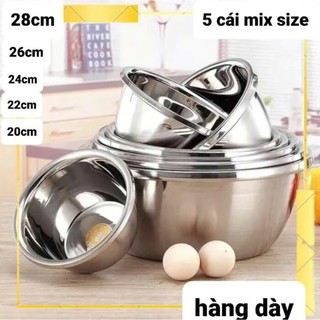  Combo 5 Thau Inox 304 Chậu Inox Sâu Lòng Đa Năng ,Kích Thước Miệng Size  20cm 22cm 24cm 26cm 28cm  