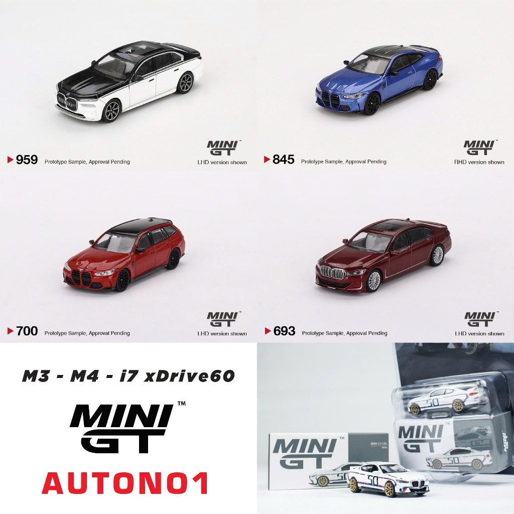 Mô hình xe BMW bản box M3 - M4 - i7 xDrive60 1:64 MINIGT
