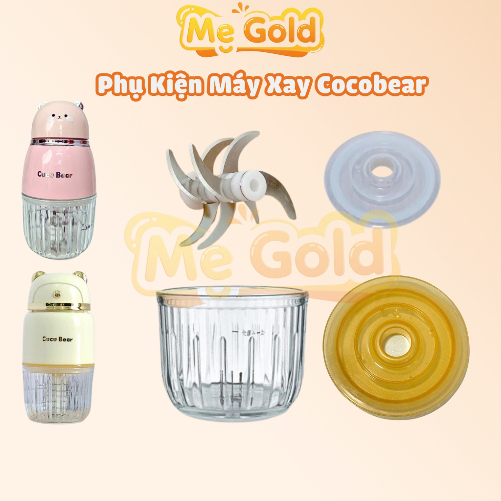 Phụ kiện máy xay Cocobear cầm tay đa năng Cối thuỷ tinh - Dao 8 lưỡi - Nắp đậy - Cục điện cho bé ăn dặm