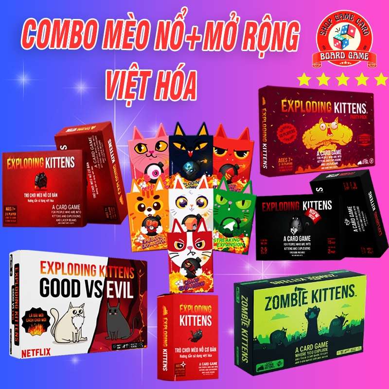 Combo Mèo Nô - Full 8 Bản Mèo Nổ Mở Rộng  Tiếng Việt  - Exploding Kitens 