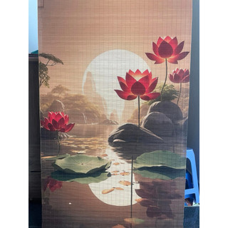  Mành tre trúc in tranh nghệ thuật Hoa Sen mành tre in tranh trang trí phòng trà cafe đền chùa rèm trúc che bàn thờ. 