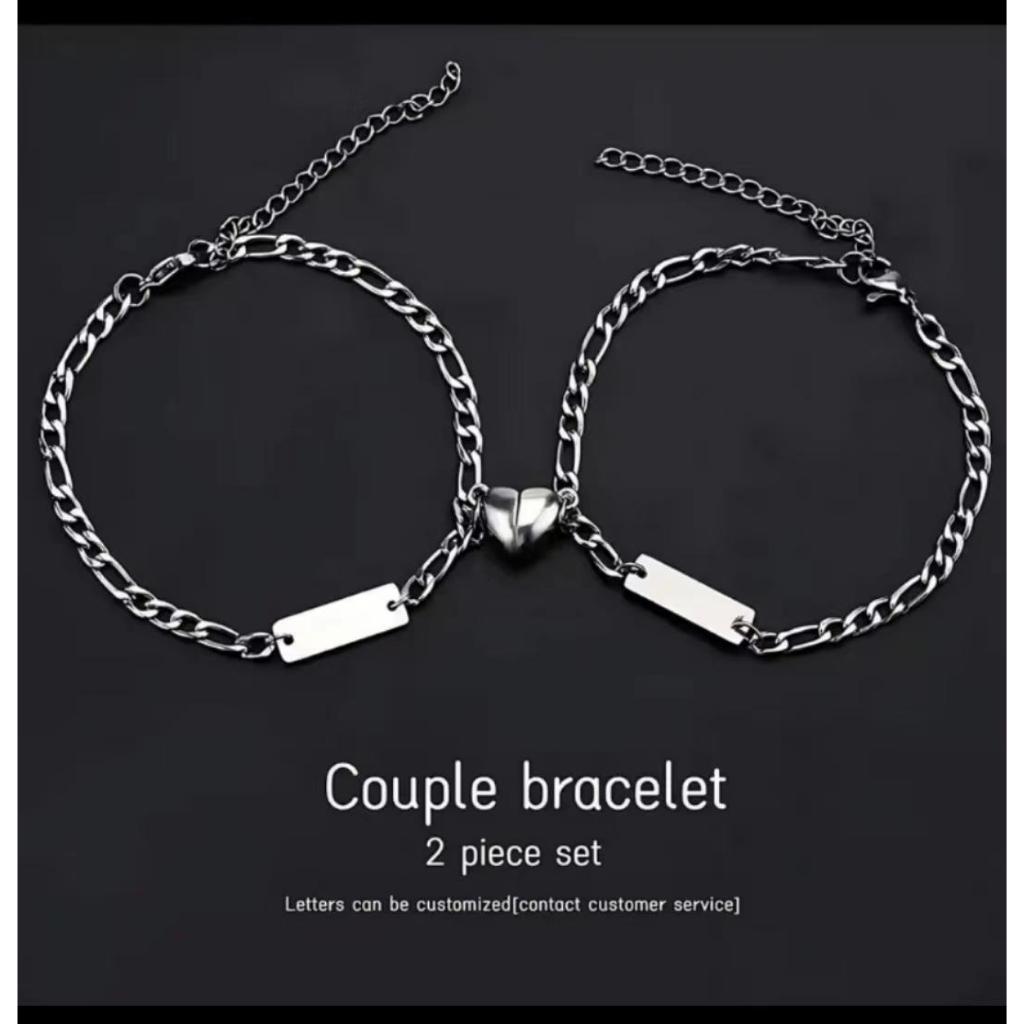 Vòng tay nam châm hình trái tim 2 gói Vòng tay đôi cá nhân được khắc laser Tên và ngày có thể tùy ch