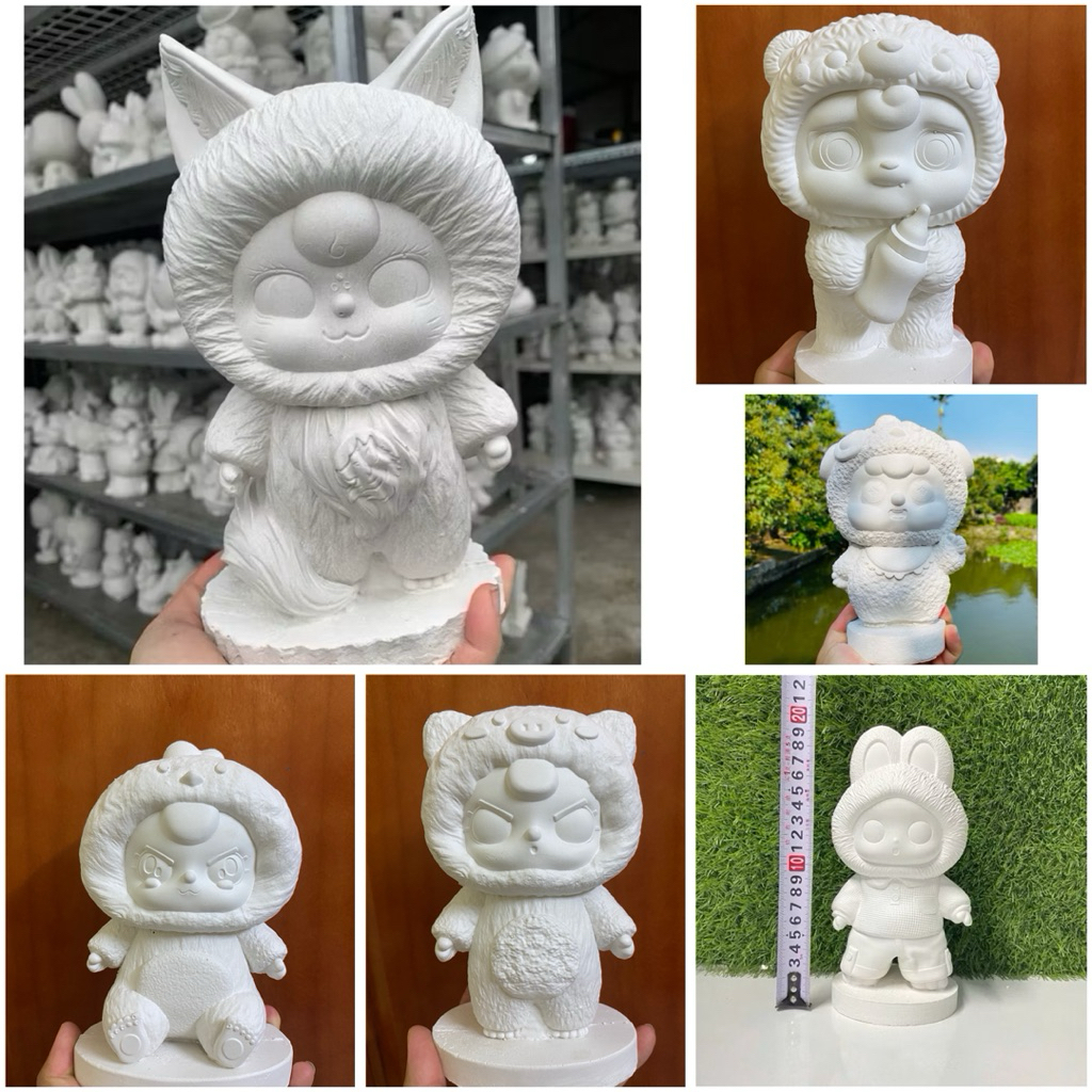 (Tặng Kèm Vỉ 8 Màu + Cọ Vẽ) Tượng Tô Màu Baby Three thạch cao size lớn 18-25cm