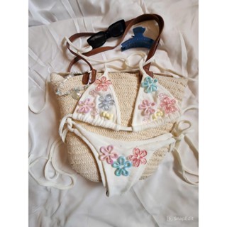 [Sẵn-Tặng miếng dán ngực] ONESOON Bộ bikini 2 mảnh đính hoa nổi DIY tí hon đồ bơi nữ gợi cảm đi biển