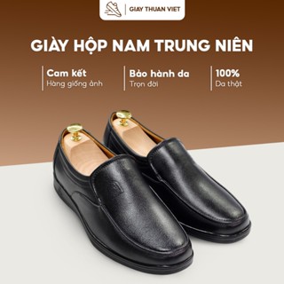 Giày da nam cao cấp – Giày da bò form lười tây trung niên màu đen phong cách lịch lãm, sang trọng