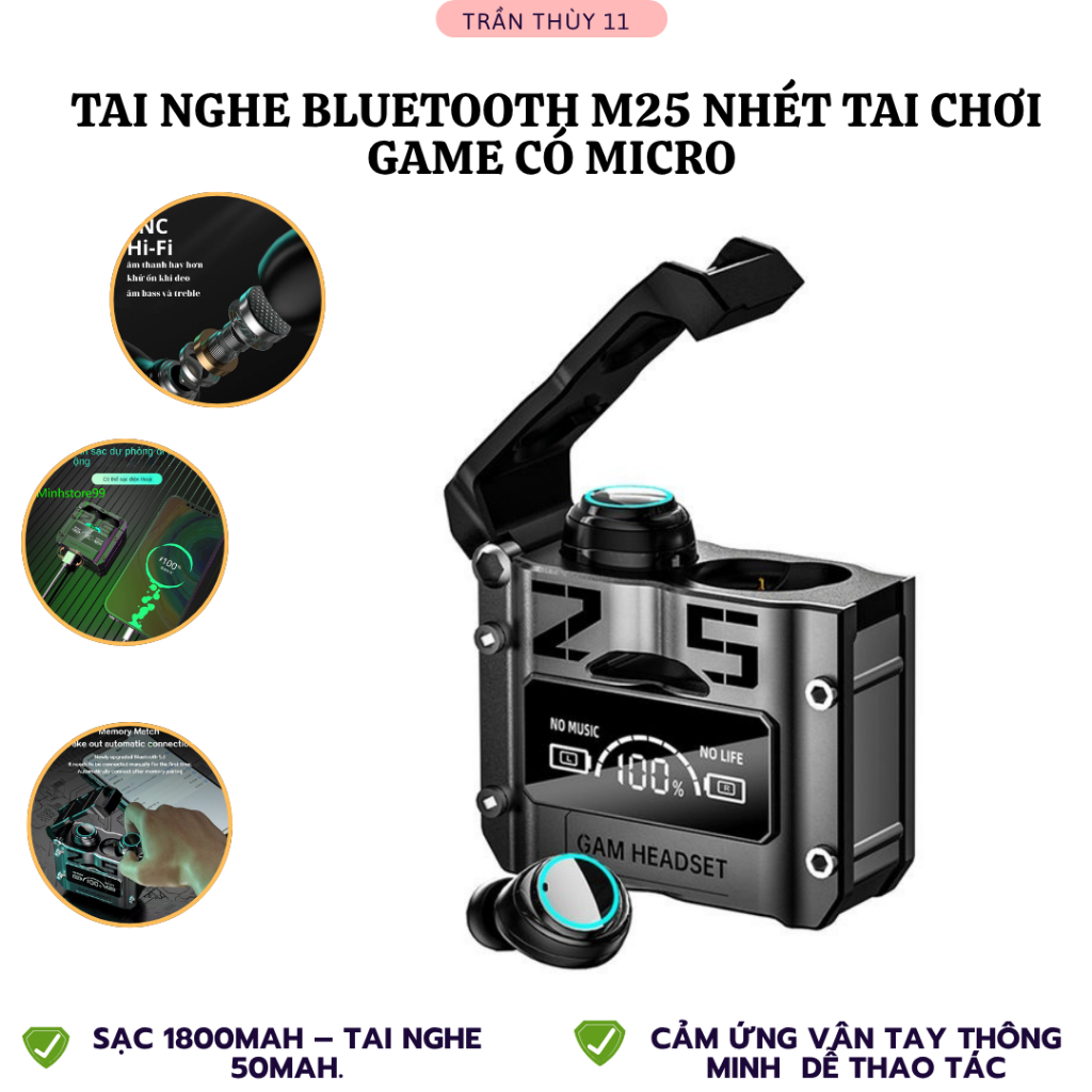 [M25] Tai nghe bluetooth M25 phiên bản gaming Tws 5.3,tai nghe không dây chơi game độ chễ thấp âm th