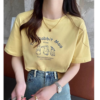  Áo Thun Cotton 4C Nữ Tay Ngắn in hình THE RABBIT MOO xinh xắn NEONVN STUDIO - Áo Thun nữ in hình dễ thương hàn quốc 