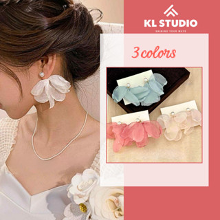 Bông Tai Ngọc Trai Cánh Hoa Voan KL.STUDIO Dáng Thả Dịu Dàng Nữ Tính Đi Chơi Đi Biển - E315