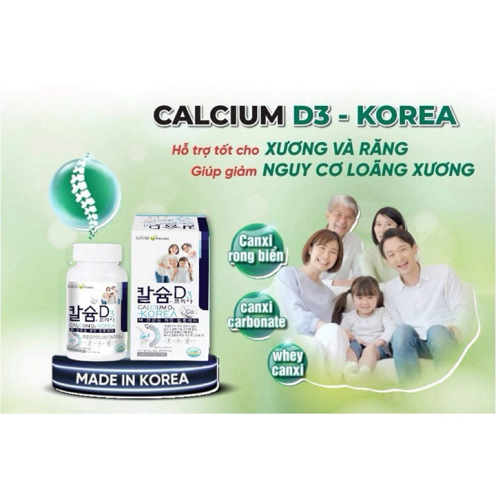Nhập Khẩu Hàn Quốc Calcium D3-Korea, hỗ trợ tốt cho xương và răng, giảm nguy cơ loãng xương