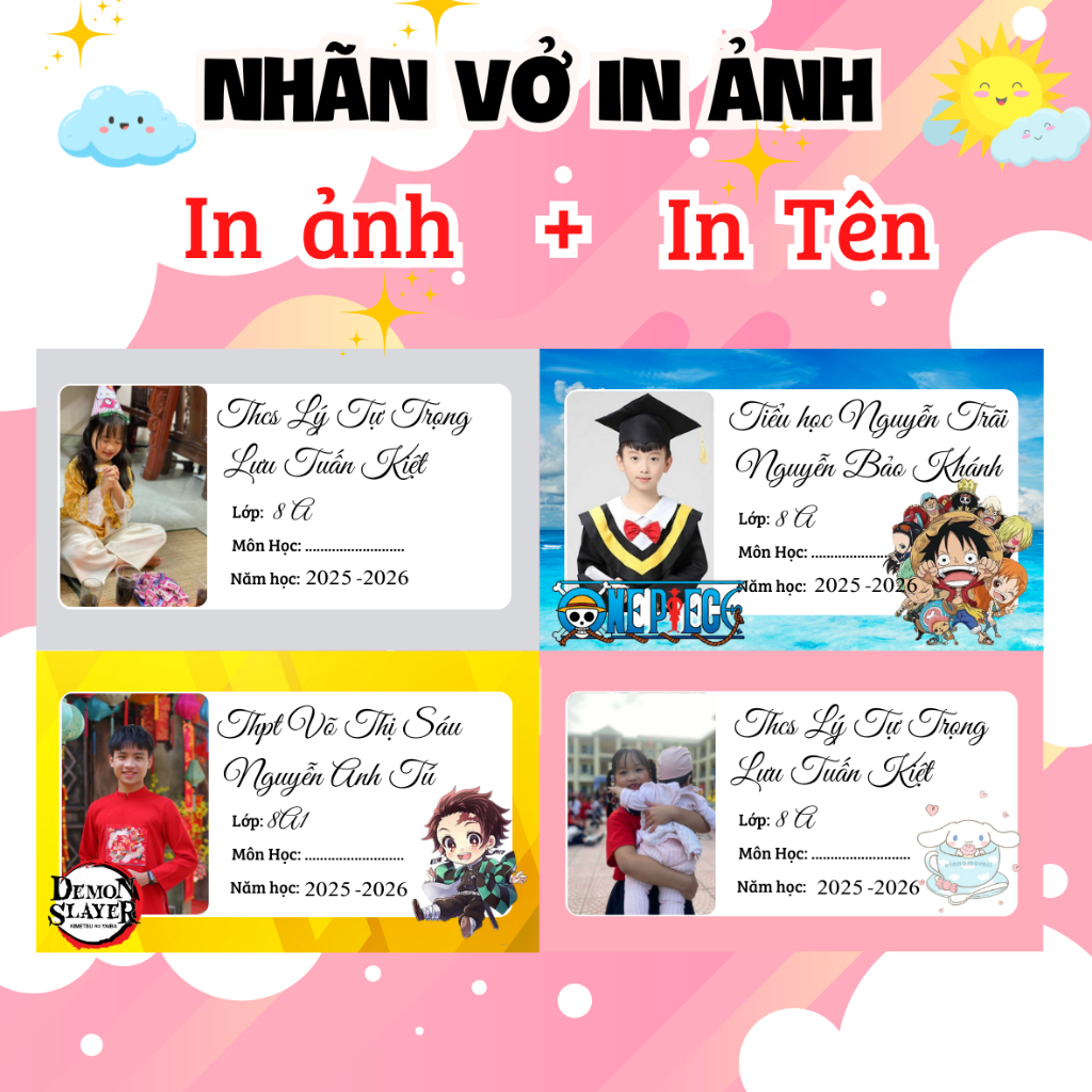 50 Nhãn vở in ảnh theo yêu cầu giá 1k/ 1 nhãn vở  Siêu hot in được 10 ảnh khác nhau