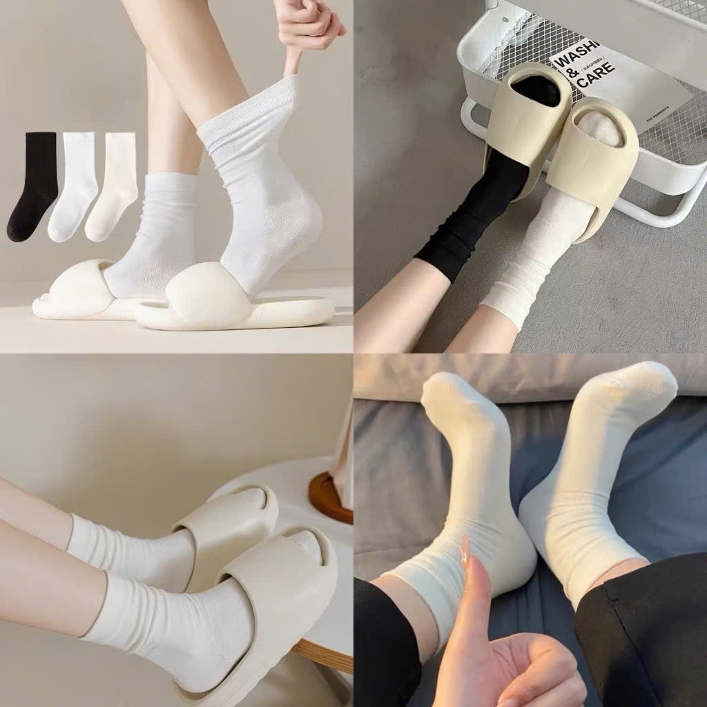 Set 5 Đôi Tất/ Vớ Nữ Cổ Cao Vải Cotton Mềm Mại Co Giãn Phong Cách Hàn Quốc Siêu Hot S2