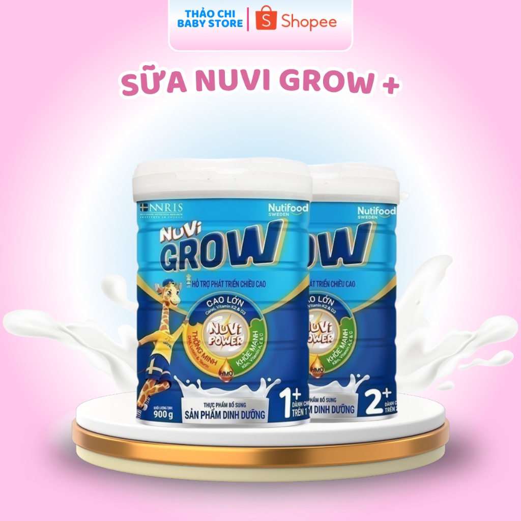Sữa Bột Nuvi Grow 1+, 2+ hỗ trợ phát triển chiều cao Lon 900g [ Quà Tặng ]
