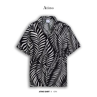 Áo sơ mi CUBAN SHIRT cộc tay nam  ATINO vải lụa Cotton họa tiết lá Thoáng Mát Trẻ Trung form regular L.1.4926