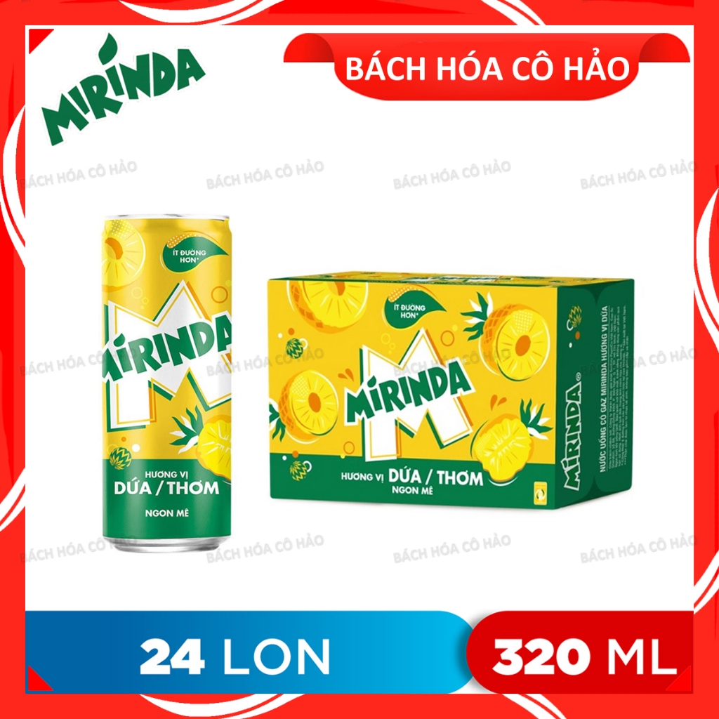THÙNG 24 LON NƯỚC GIẢI KHÁT HƯƠNG DỨA MIRINDA 320ML