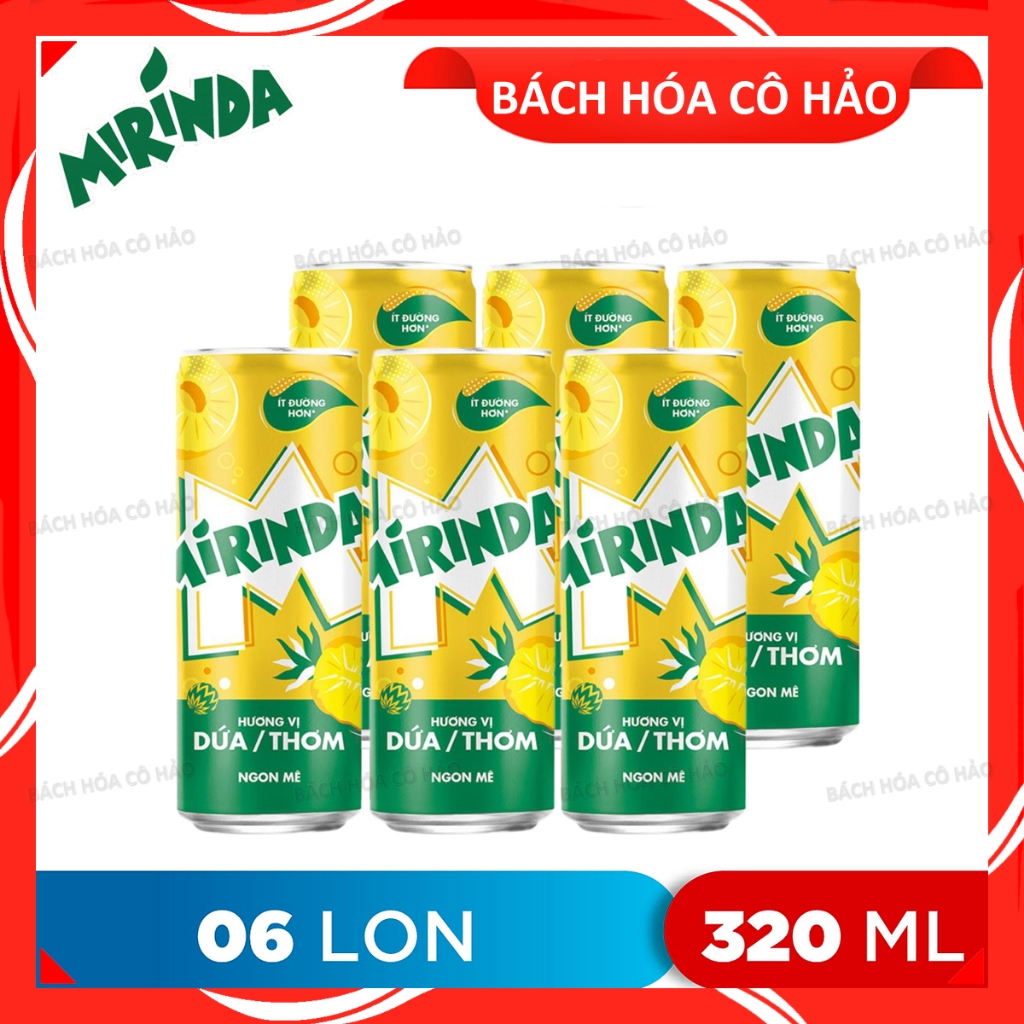 LỐC 6 LON NƯỚC GIẢI KHÁT HƯƠNG DỨA MIRINDA 320ML