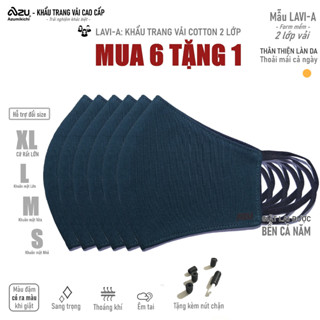  Khẩu trang vải mua 6 TẶNG 1 khau trang 3D 2 lớp đeo êm tai thoáng khí màu Xanh Đen Azumikichi - A3 