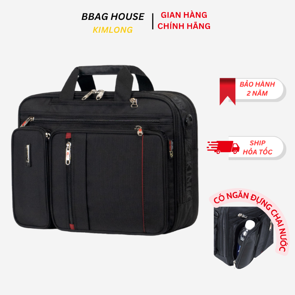 (Mới) Cặp đen học sinh cấp 2 và 3, cặp đa năng, balo nhiều ngăn Kim Long KL035