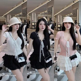 Áo Len Freesize Form 40-55,56kg Buộc Nơ Ren Cúc Ngọc Co Giãn