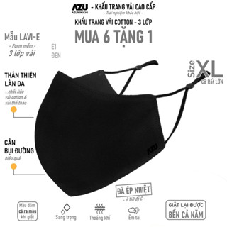 Khẩu trang Cỡ Rất Lớn cho Khuôn mặt Rất Lớn, khẩu trang vải cotton màu đen 3 lớp Azumikichi E1XL