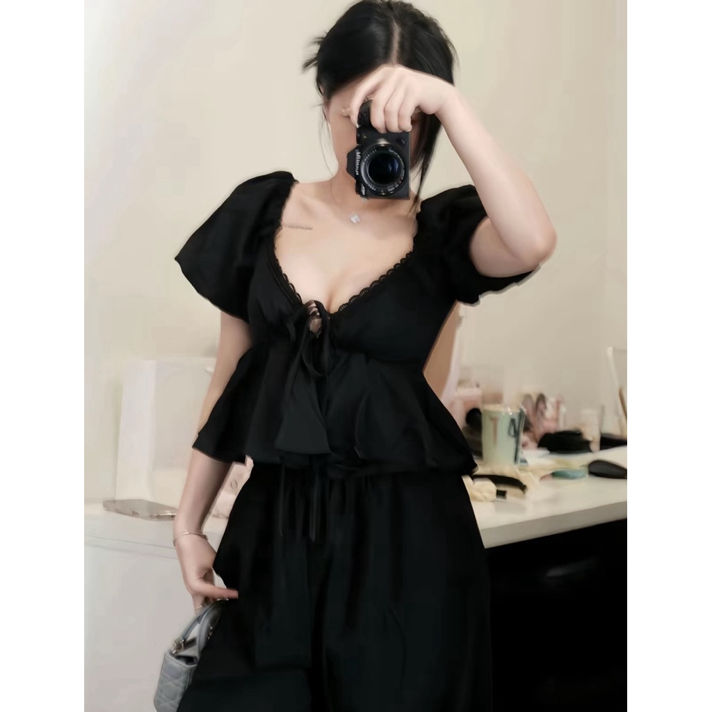 [BÈO BÉO BIGSIZE ] ÁO THÔ NỮ TAY BỒNG CỔ TIM VIỀN REN FORM BIGSIZE 60-90KG | BigBuy360 - bigbuy360.vn