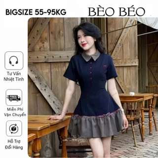 [ BÈO BÉO BIGSIZE ] ĐẦM NỮ POLO XANH THAN PHỐI CÚC ĐỎ BIGSIZE 60-95KG