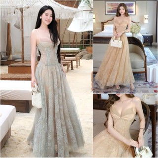 Đầm Maxi ren hoa 2 dây corset A109 xòe phồng sang trọng quý phái - Akara closet