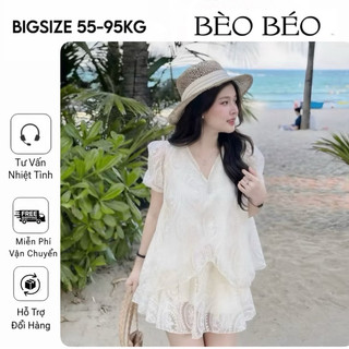    BÈO BÉO BIGSIZE   SET BỘ REN HOA THÊU CỔ V VIỀN ĐÁ PHONG CÁCH DỄ THƯƠNG KÈM CHÂN VÁY REN FORM BIGSIZE 60-90KG 