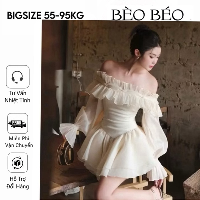 [BÈO BÉO BIGSIZE] Váy trễ vai tiểu thư nút ngọc