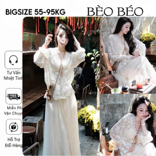 [BÈO BÉO BIGSIZE] SET 3 MÓN BỘ ÁO REN CỔ V DÁNG CARDIGAN - ÁO 2S- MIX CHÂN VÁY LƯỚI 2 LỚP DỄ MẶC FORM BIGSIZE 60-90KG