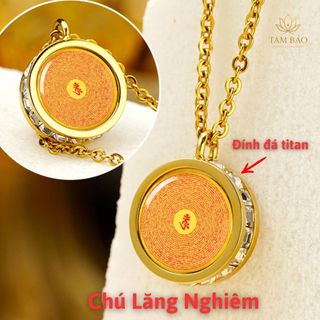 Dây chuyền Thần Chú Lăng Nghiêm đính đá titan mặt dây 1.4cm họa tiết Om Mani Padme Hum