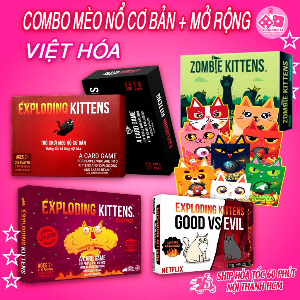 COMBO MÈO NỔ CƠ BẢN VÀ FULL 8 BẢN MỞ RỘNG Việt hoá - Exploding Kittens